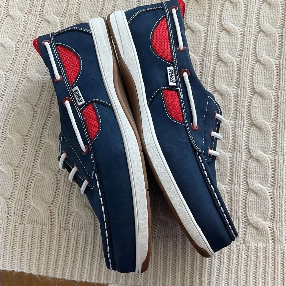 NWOT Ryka Chatham nubuck leather slip-on boat/deck shoes navy 8W